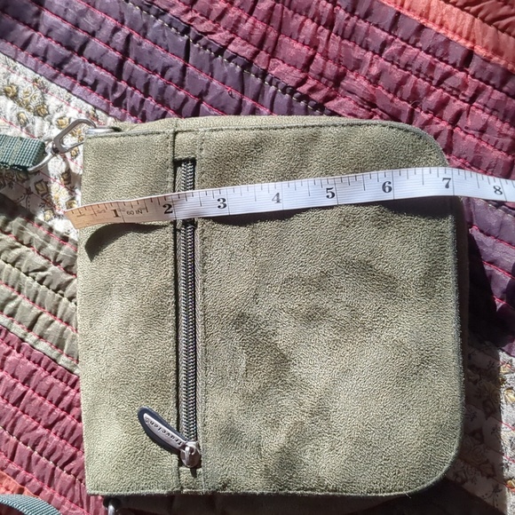 TRAVELON* faux suede sage green crossbody/belt bag w/adj. straps, pouches - Picture 16 of 16